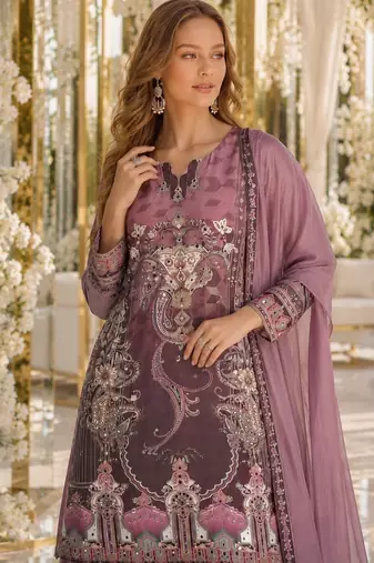 Yellow crepe free size stitched gharara suit with hand mirror work