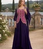 Violet chinon readymade shrug suit with heavy embroidery work