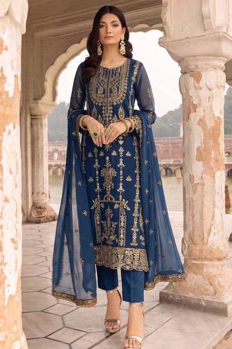 Blue faux georgette salwar suit