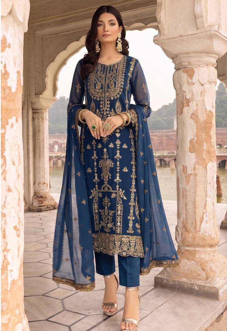 Blue faux georgette salwar suit