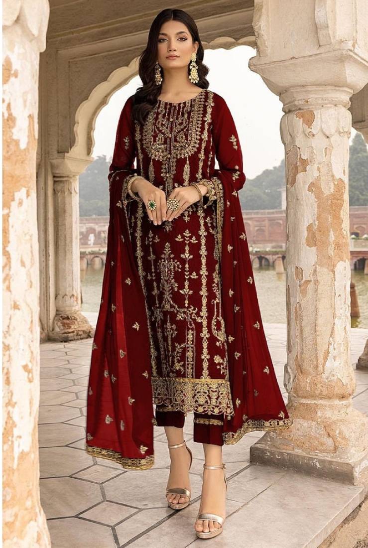 Red faux georgette salwar suit 
