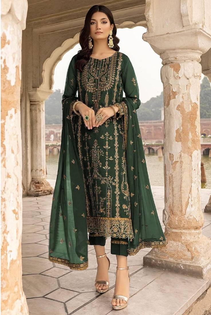 Green faux georgette salwar suit