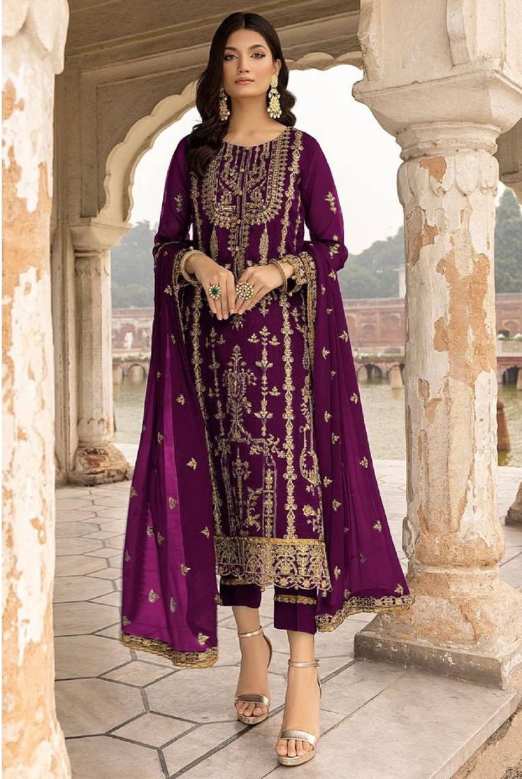 Purple faux georgette salwar suit 