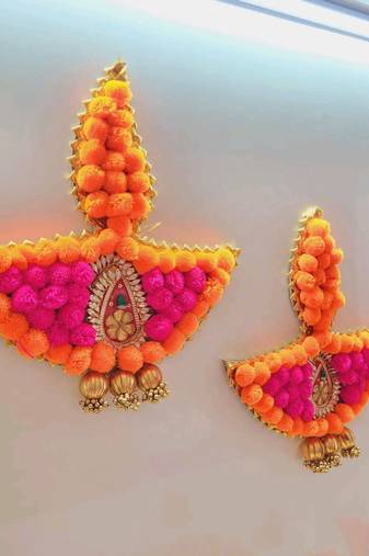 Decorative PomPom Diya Gota Ball Hanging Perfect for Home Decor |(SMALL35) (Pack of 2)