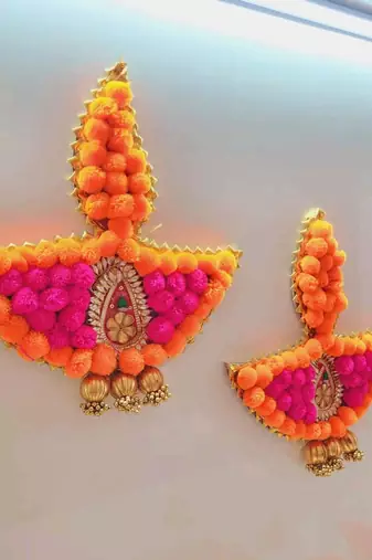 Decorative PomPom Diya Gota Ball Hanging Perfect for Home Decor |(SMALL35) (Pack of 2)