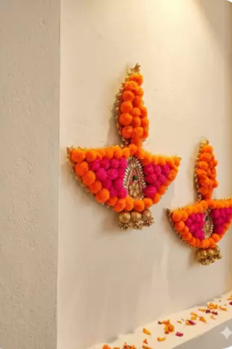 Decorative PomPom Diya Gota Ball Hanging Perfect for Home Decor |(SMALL35) (Pack of 2)