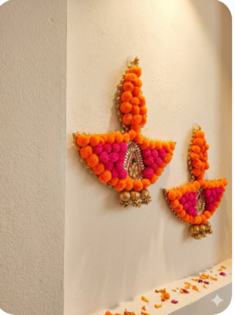 Decorative PomPom Diya Gota Ball Hanging Perfect for Home Decor |(SMALL35) (Pack of 2)
