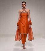 Orange embroidered silk kurta set