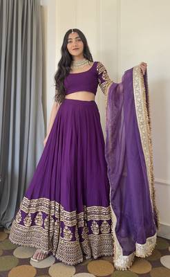Elegance Purple Zari and Sequins Embroidered Indian Designer Wedding Lehenga Choli 1
