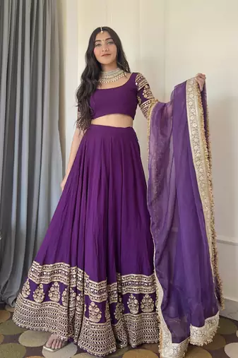 Elegance Purple Zari and Sequins Embroidered Indian Designer Wedding Lehenga Choli