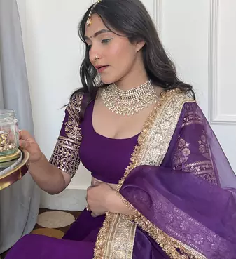 Elegance Purple Zari and Sequins Embroidered Indian Designer Wedding Lehenga Choli