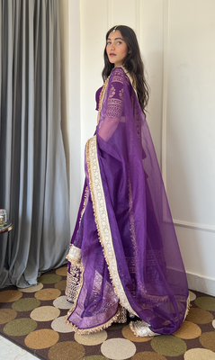 Elegance Purple Zari and Sequins Embroidered Indian Designer Wedding Lehenga Choli 3