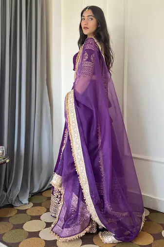 Elegance Purple Zari and Sequins Embroidered Indian Designer Wedding Lehenga Choli