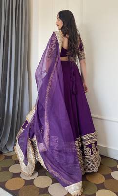 Elegance Purple Zari and Sequins Embroidered Indian Designer Wedding Lehenga Choli 4
