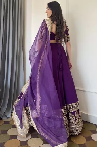 Elegance Purple Zari and Sequins Embroidered Indian Designer Wedding Lehenga Choli