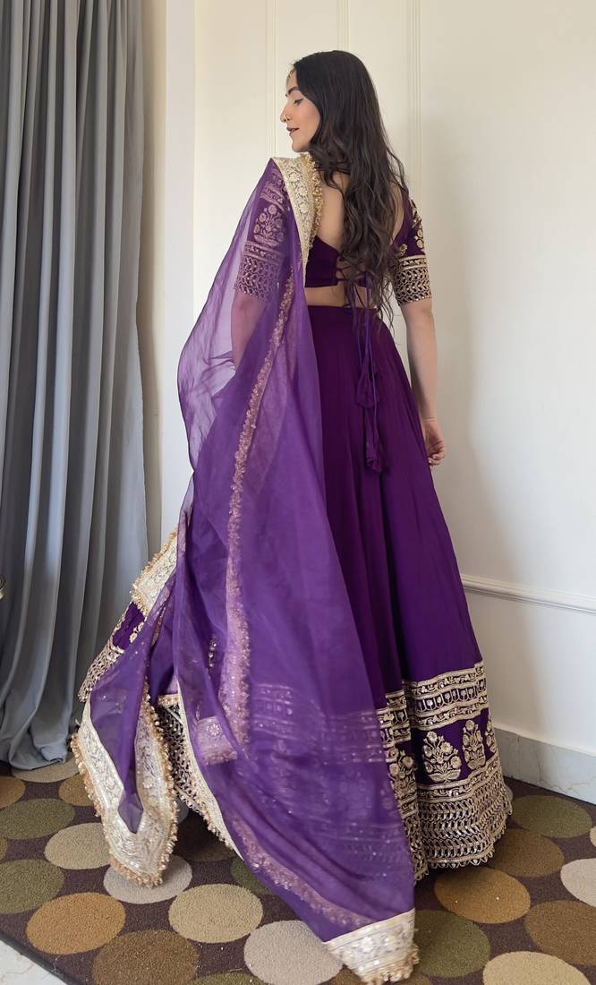 Elegance Purple Zari and Sequins Embroidered Indian Designer Wedding Lehenga Choli