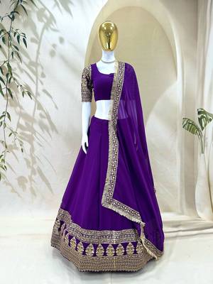 Elegance Purple Zari and Sequins Embroidered Indian Designer Wedding Lehenga Choli 5