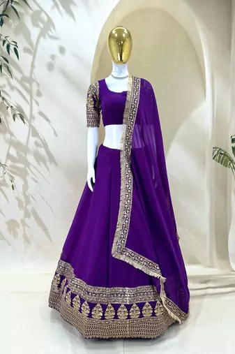Elegance Purple Zari and Sequins Embroidered Indian Designer Wedding Lehenga Choli