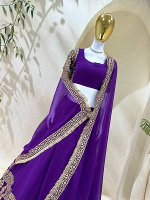 Elegance Purple Zari and Sequins Embroidered Indian Designer Wedding Lehenga Choli 6
