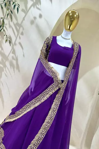 Elegance Purple Zari and Sequins Embroidered Indian Designer Wedding Lehenga Choli