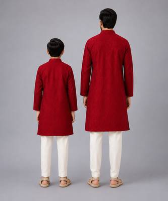 Maroon printed cotton silk Men Kurta Set 2