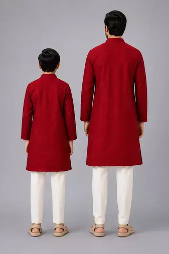 Maroon printed cotton silk kurta set