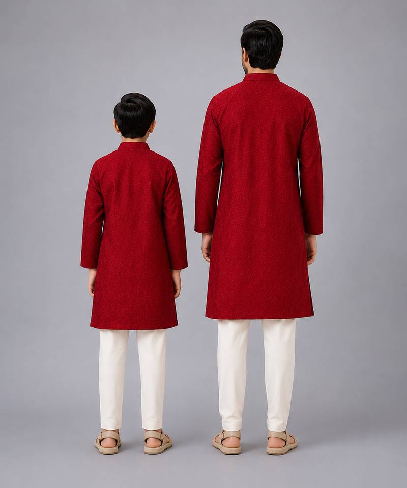 Maroon printed cotton silk kurta set