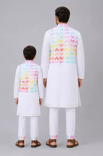 White heart printed cotton kurta set