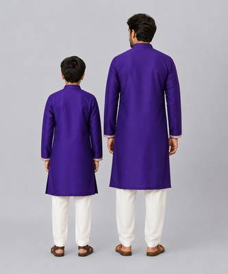 Indigo purple embroidered cotton Men Kurta Set 2