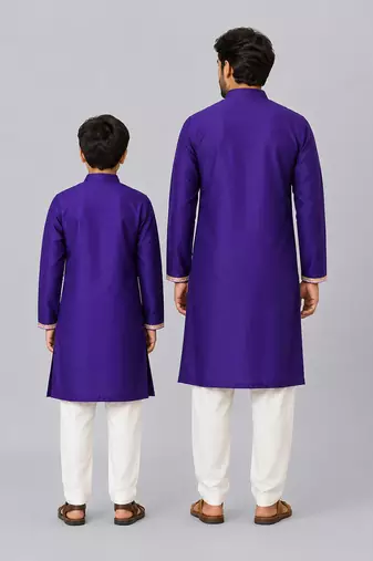 Indigo purple embroidered cotton kurta set