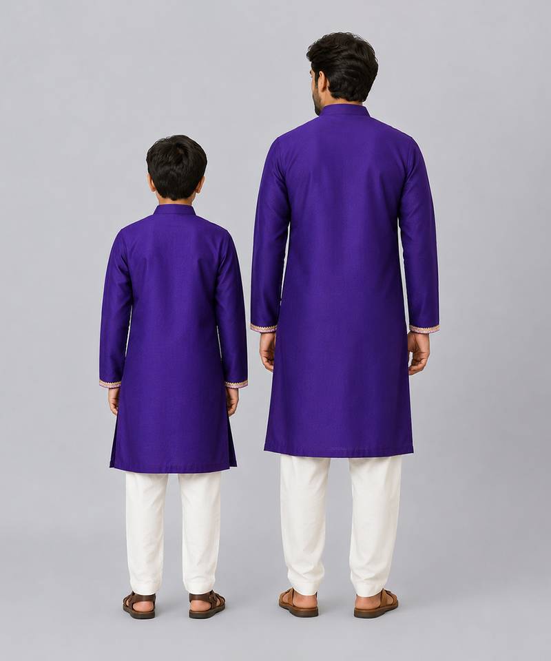 Indigo purple embroidered cotton kurta set