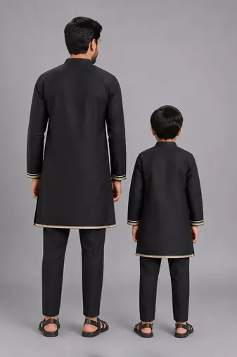 Black embroidered cotton kurta set