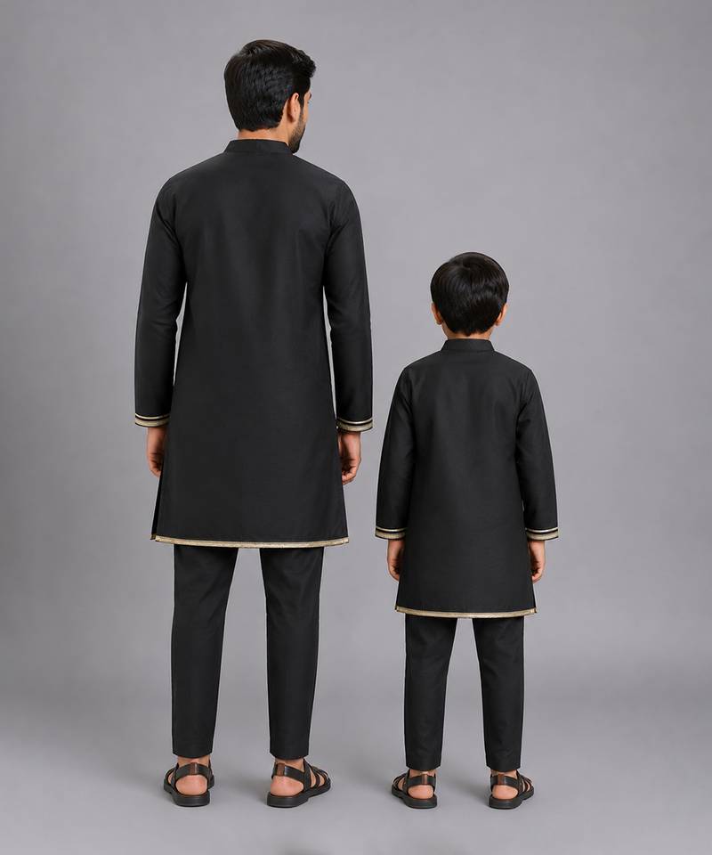 Black embroidered cotton kurta set