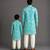 Aqua blue printed cotton silk Men Kurta Set