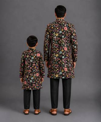 Black embroidered cotton silk Men Bandhgala and Pant 2