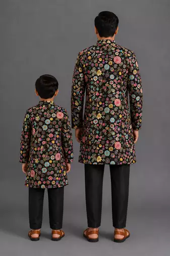 Black embroidered cotton silk Men Bandhgala and Pant