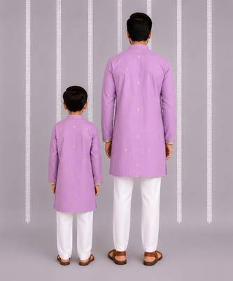 Lavender floral printed cotton silk Men Kurta Set 2