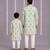 Powder blue floral printed cotton silk Men Kurta Set