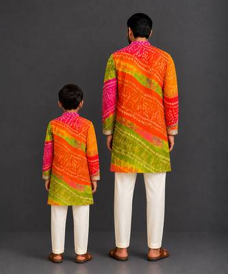 Multicolor printed cotton silk Men Kurta Set 2