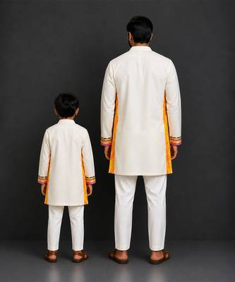 Off white embroidered cotton silk Men Kurta Set 2
