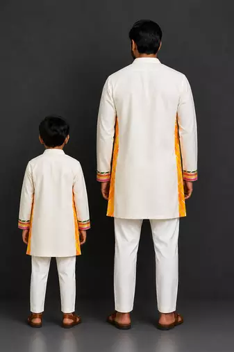 Off white embroidered cotton silk Men Kurta Set
