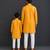 Mustard yellow woven cotton silk jacket styled Men Kurta Set