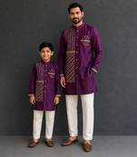 Grape purple embroidered cotton silk Men Kurta Set