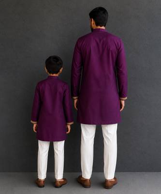 Grape purple embroidered cotton silk Men Kurta Set 2