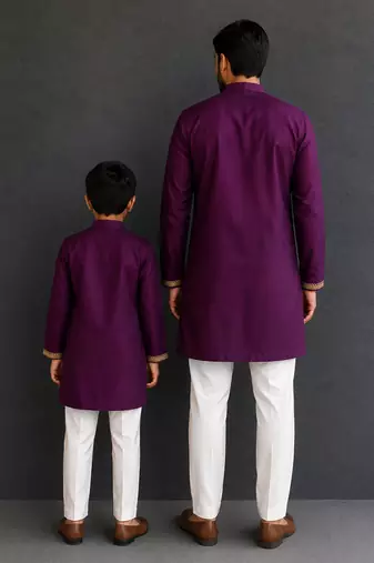 Grape purple embroidered cotton silk Men Kurta Set