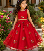 Girls Embroidered Ready to Wear Lehenga & Choli - Red