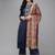 Women navy blue yoke embroidered kurta with palazzos &  dupatta