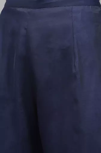 Women navy blue yoke embroidered kurta with palazzos &  dupatta