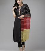 Women black regular thread work liva kurta with trousers & dupatta