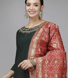 Women green ethnic motifs regular liva kurta with trousers & dupatta